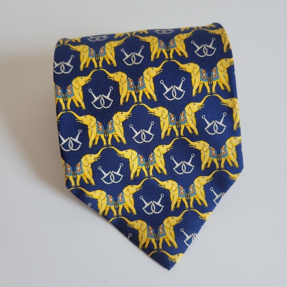 Gherardini Necktie Men OS Blue Yellow Elephant Snaffle Bit Silk Made in Italy